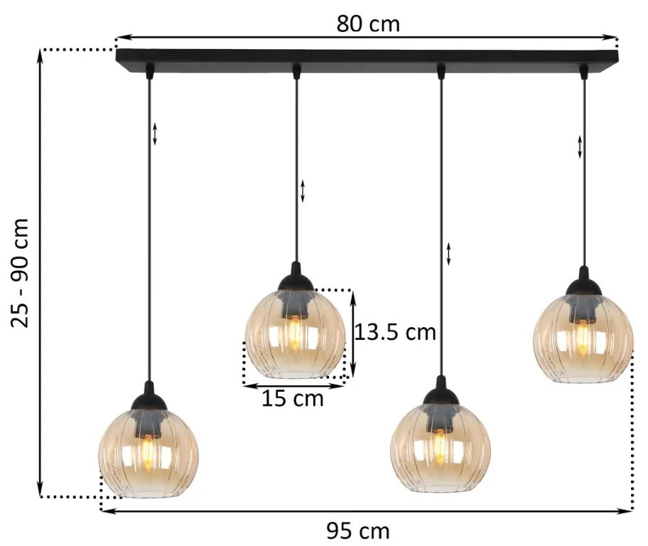Závesné svietidlo Costa, 4x medové sklenené tienidlo, b