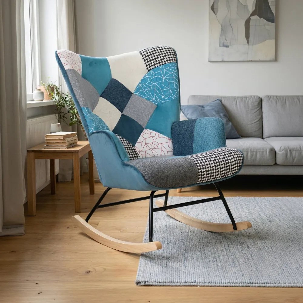 Hojdacie kreslo FABIAN II — látka, modrý patchwork