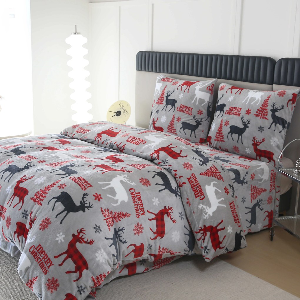 Obliečky mikroplyš MERRY CHRISTMAS DEER sivé Rozmer obliečky: 2 ks 70 x 90 cm | 200 x 220 cm