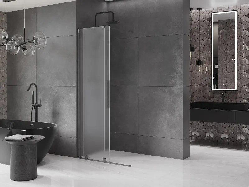 Mexen Velar, sprchová zástena s posuvnými dverami Walk-in 70 x 200 cm, 8mm sklo námraza, grafit brúsený, 871-070-000-33-66