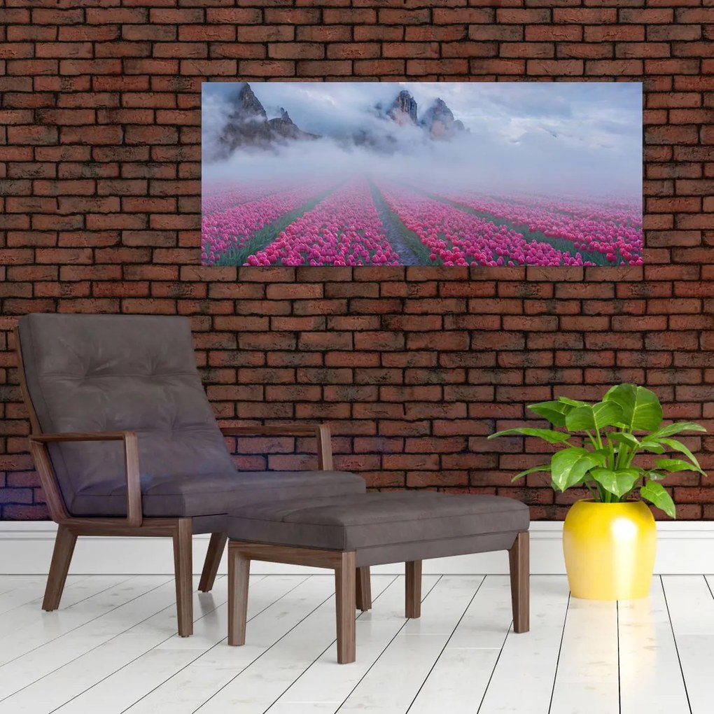 Obraz - Krajina s tulipánovými poľami (120x50 cm)