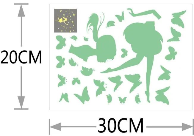 Samolepka na stenu "Fosforové dievča s motýľmi" 45x40 cm