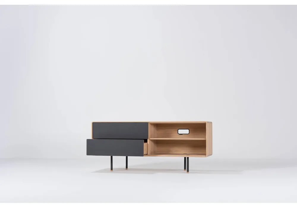 TV stolík z dubového dreva v čierno-prírodnej farbe 150x64 cm Fina – Gazzda