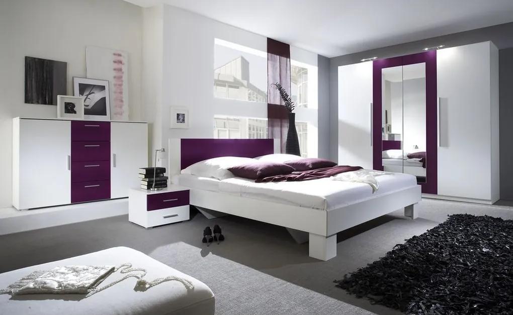 Spálňa Veronika s postelí 180cm, bílá/fialová