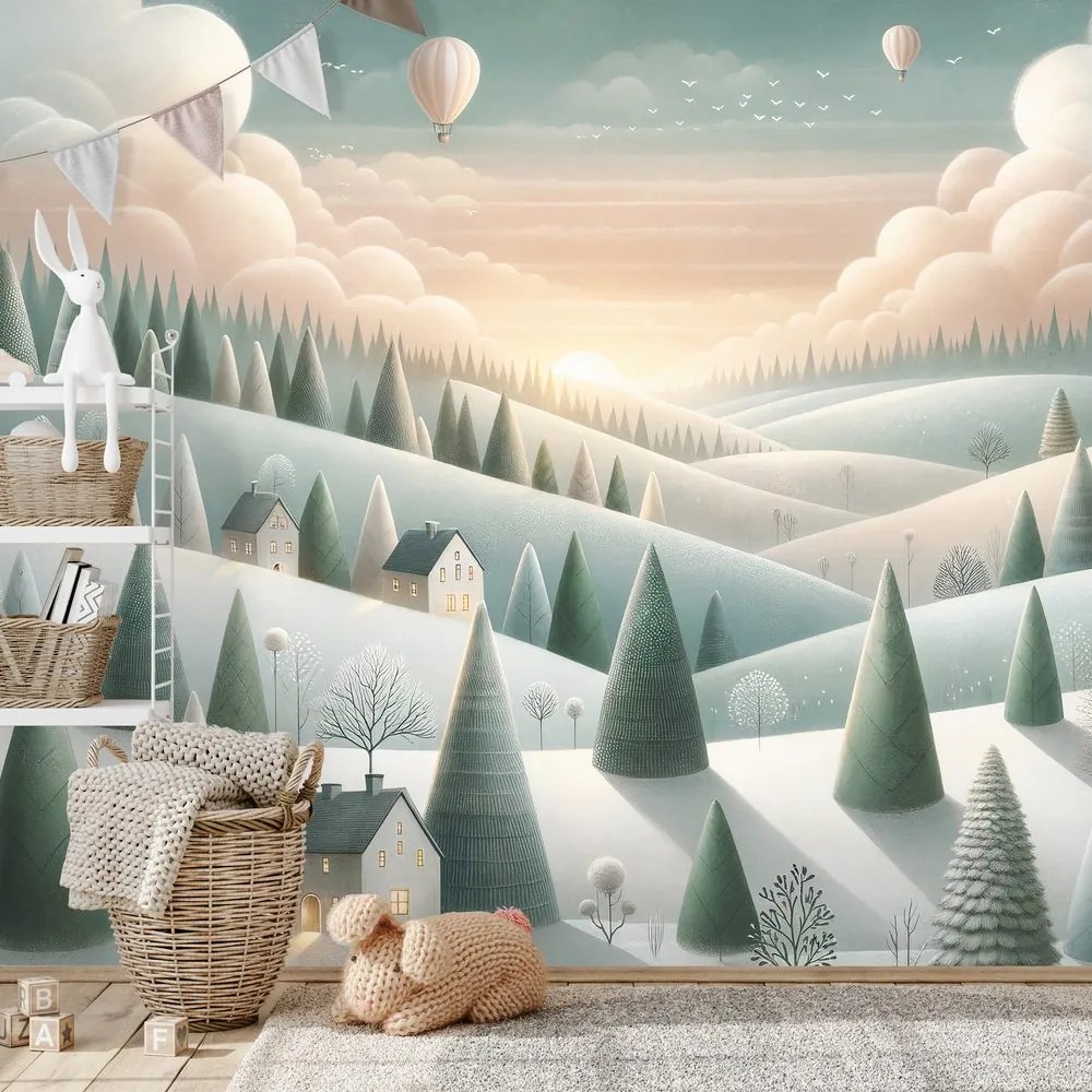 Tapeta zimná krajina s balónmi