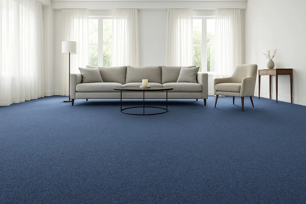 Tapibel, Metrážny koberec Cobalt SDN 64060 - AB tmavomodrý, záťažový, na mieru, šíře 4m,5m, modrá, ab (mriežka), chodba / predsieň