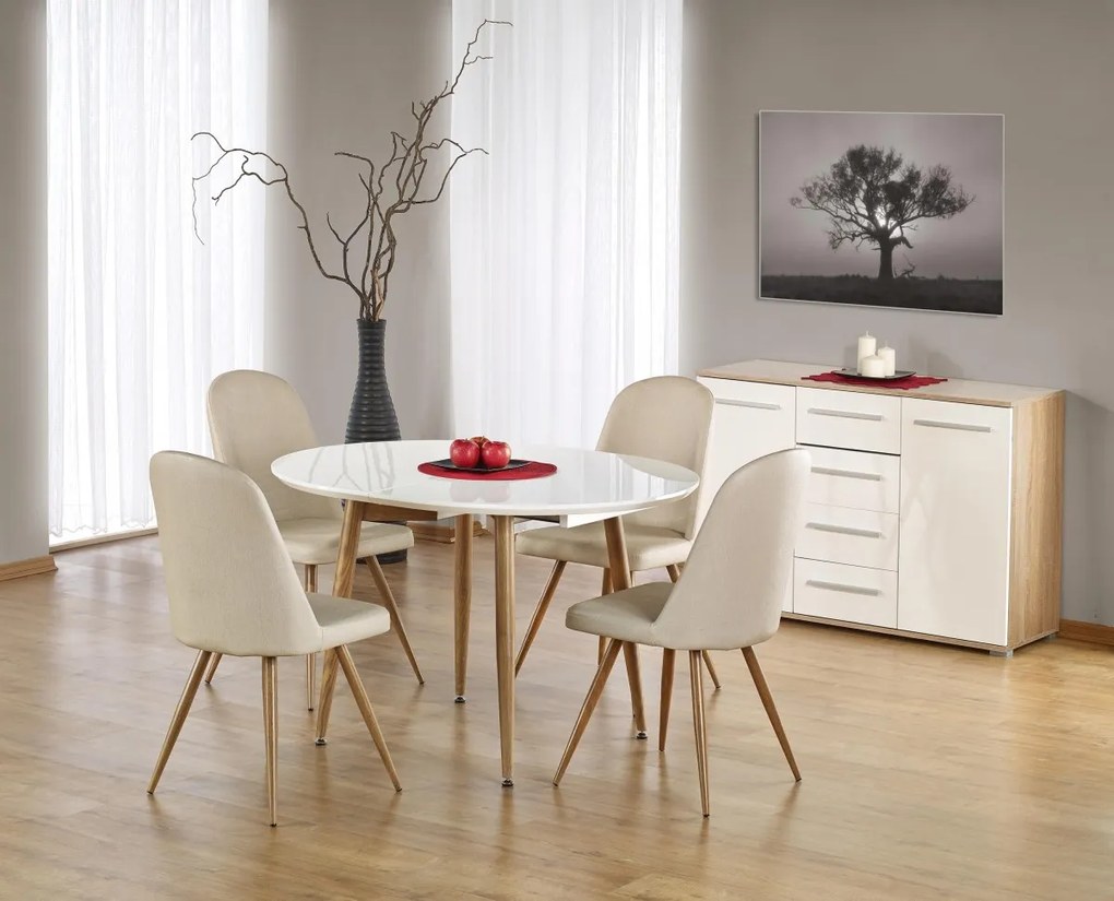 Oválny rozkladací jedálenský stôl Edward 120/200 cm biely/medový dub