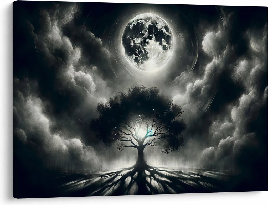Obraz – Čiernobiely strom v splne (70x50 cm)