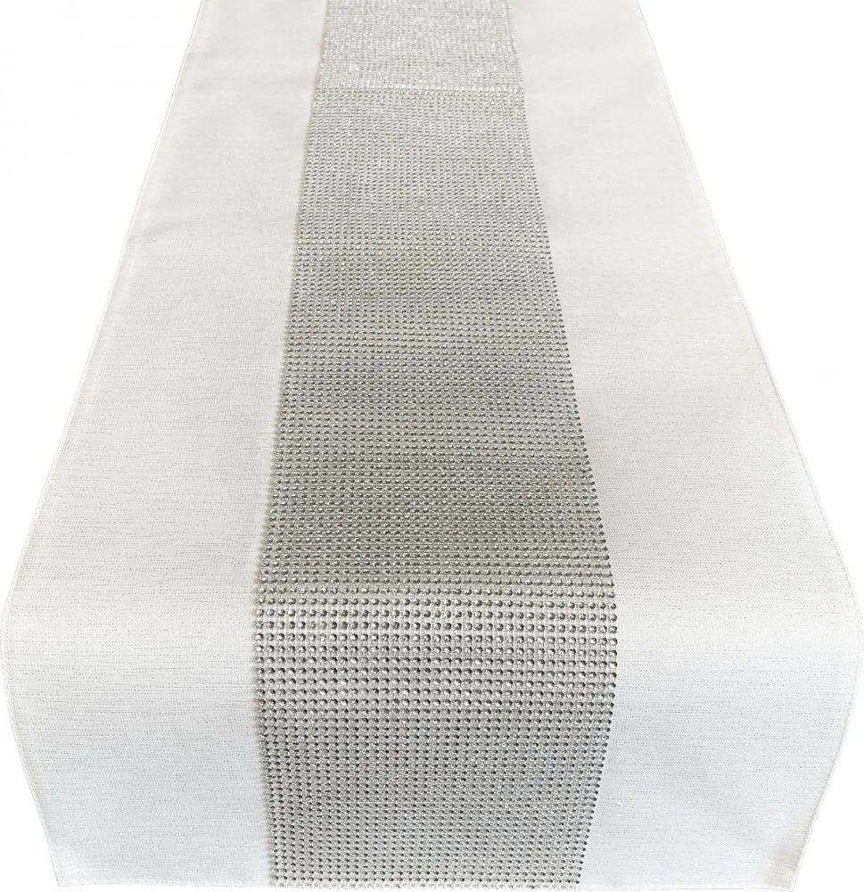 Elegantný biely obrus zdobený zirkónmi Šírka: 50 cm | Dĺžka: 100 cm