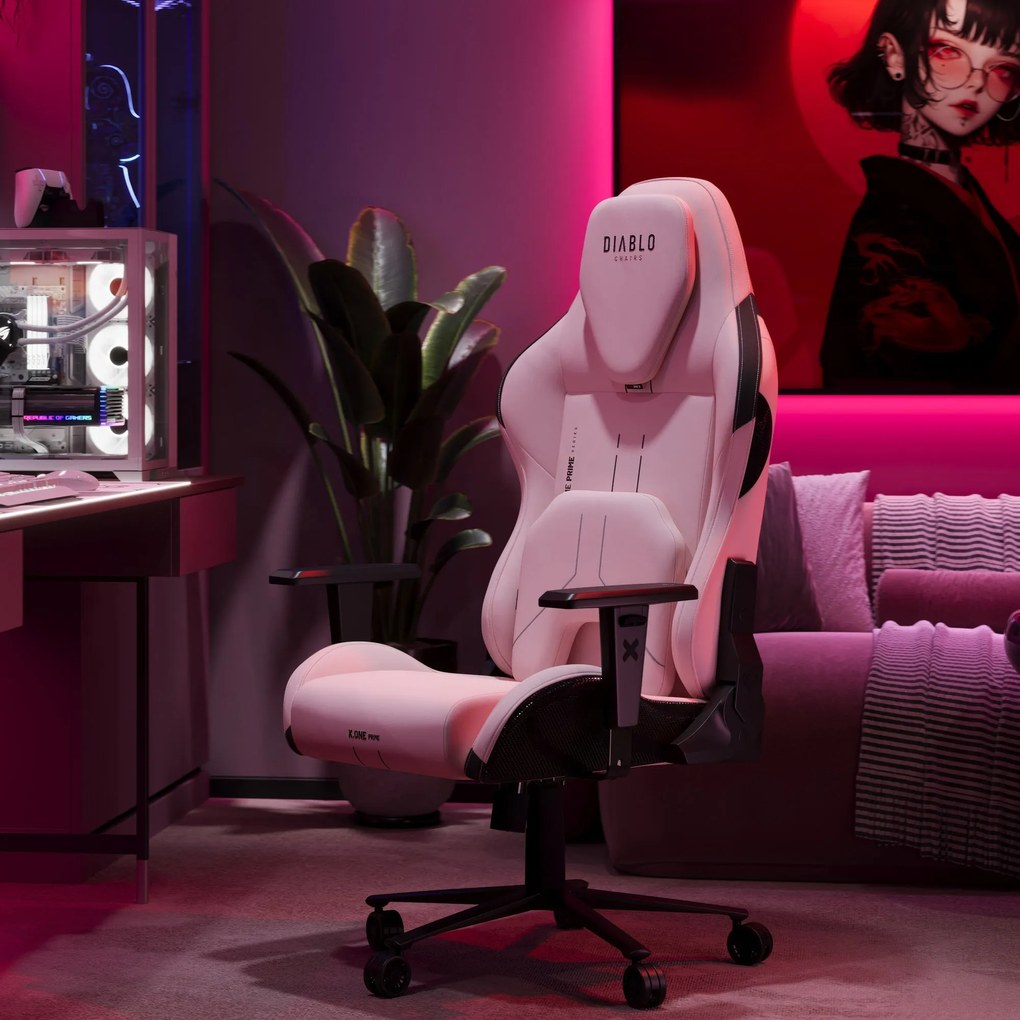 Herné kreslo Normal Size, čierno-ružovej farbe: Diablo X-One Prime Akira Pink