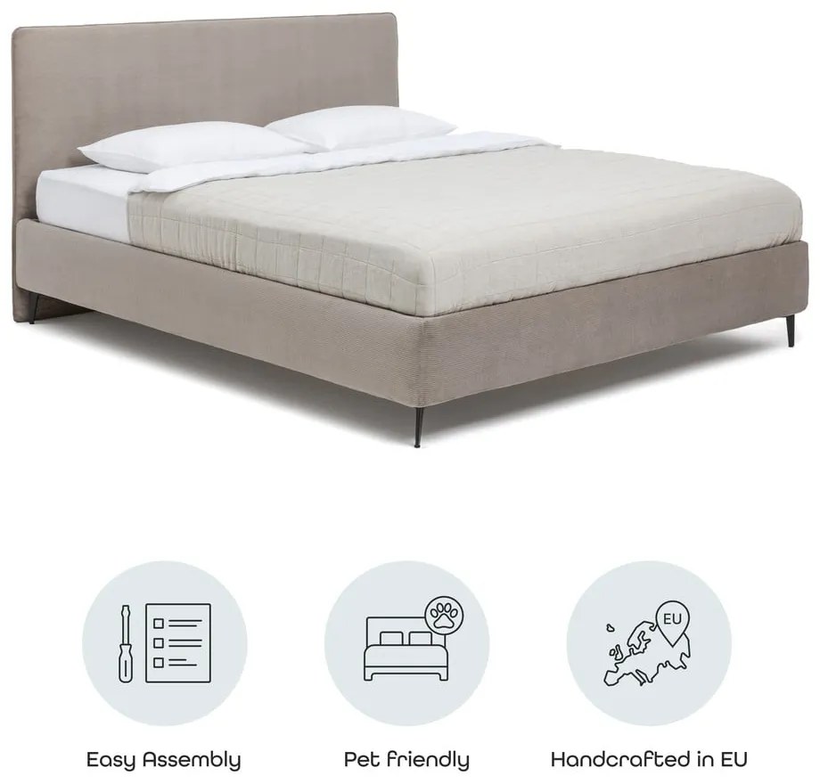 Čalúnená dvojlôžková posteľ taupe s roštom 160x200 cm Noira Slim – Bonami Selection