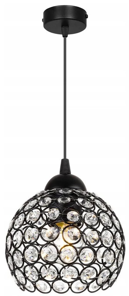 Závesné svietidlo Crystal, 1x čierne krištáľové tienidlo