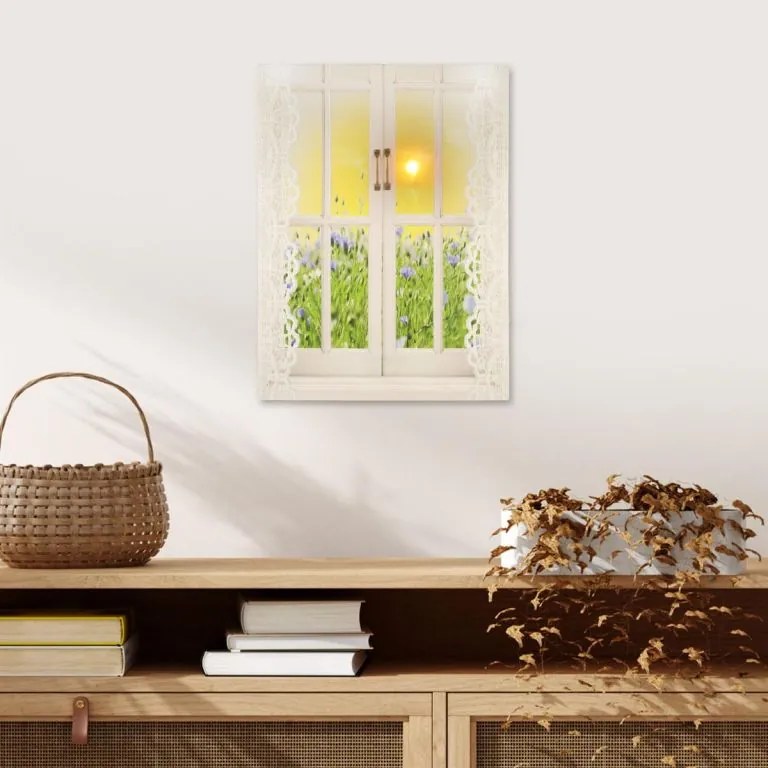 Nexos 86800 Nástenná maľba slnka za oknom, 1 LED, 30 x 40 cm