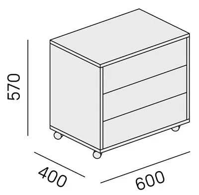 PLAN Pojazdná skrinka na kolieskach LAYERS, krátka, 3 zásuvky, 600 x 400 x 575 mm, biela