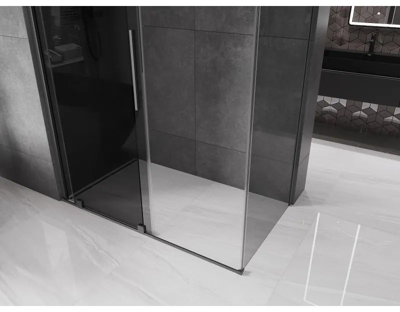 Mexen Velar, sprchový kút s posuvnými dverami 160 x 70 cm, 8mm šedé sklo, brúsený grafit, 871-160-070-41-95