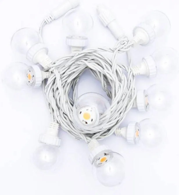 DECOLED Party osvětlení 5 m, 10 teple bílých LED, průhledné baňky, bílý kabel