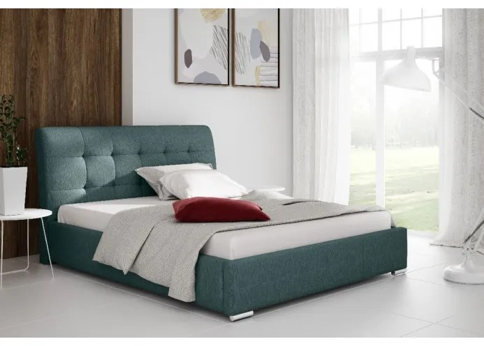 Moderná čalúnená posteľ Evelyn s úložným priestororm modrá 200 x 200