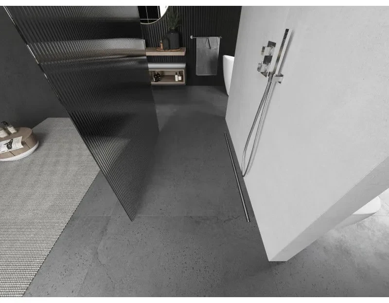 Mexen Kioto, sprchová zástena Walk-In 110 x 200 cm, 8mm sklo s rebrovým vzorom, brúsená oceľ profil, 800-110-002-97-09