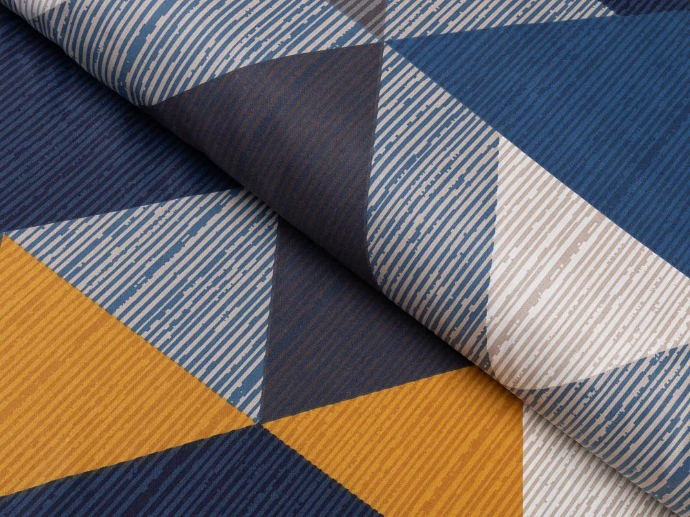 Biante Bavlnený obdĺžnikový obrus Sandra SA-390 Modro-béžovo-oranžové trojuholníky 60x100 cm