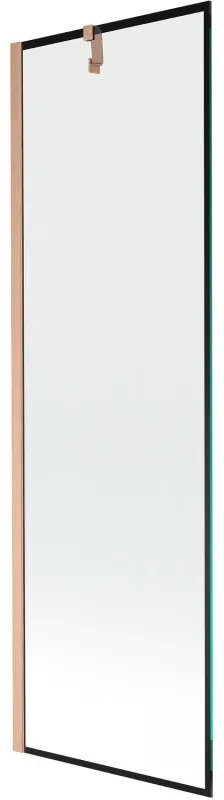 Mexen Next, 1-krídlová vaňová zástena 60 x 150 cm, 6mm číre sklo - čierny vzor, medená matná, 895-060-000-00-70-65