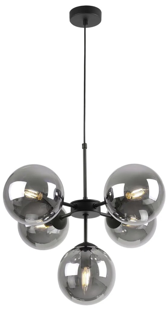 Závesné svietidlo Paris, 5x grafitové sklenené tienidlo