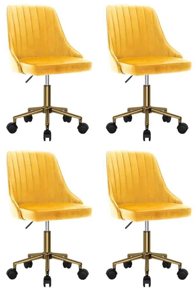 Otočné jedálenské stoličky 4 ks žlté zamatové