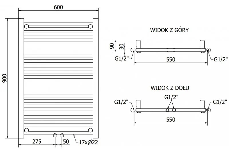 Mexen Mars, vykurovacie teleso 900 x 600 mm, 430 W, čierna, W110-0900-600-00-70