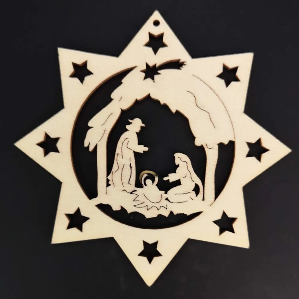 AMADEA Drevená ozdoba hviezda s betlehemom 8 cm