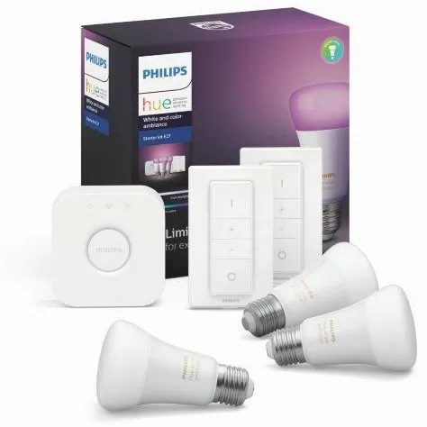 Philips Hue White and Color Ambience Starter Kit E27 9W A60 3-set + 2xswitch + HUE Bridge BlueTooth