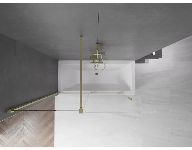 Mexen Velar, 2-krídlová posuvná vaňová zástena 150 x 150 cm, 8mm číre sklo, zlatý matný profil, 896-150-000-01-55
