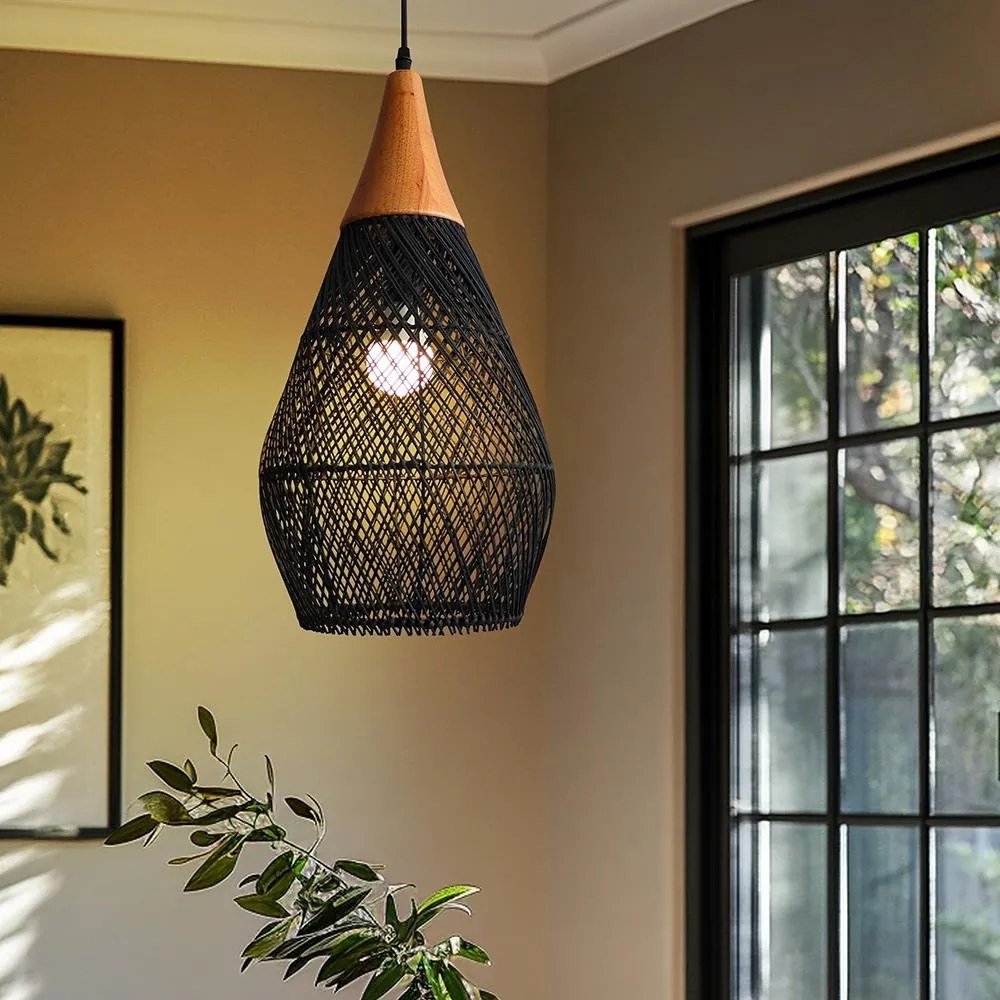 Ratanové závesné svietidlo LF03-M čierne