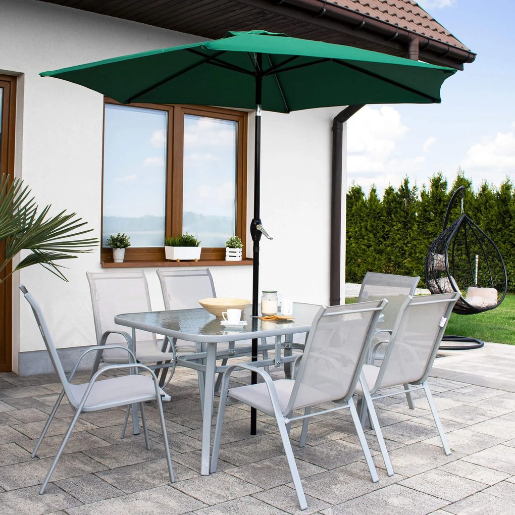 PreHouse Záhradný stôl 150cm: kov + sklo, šedý