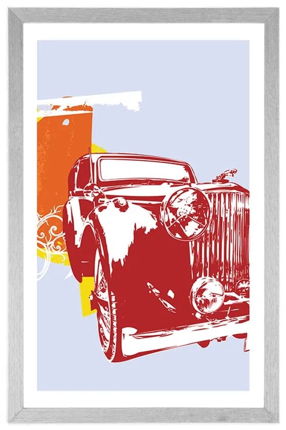 Plagát s paspartou retro auto s abstrakciou - 40x60 silver