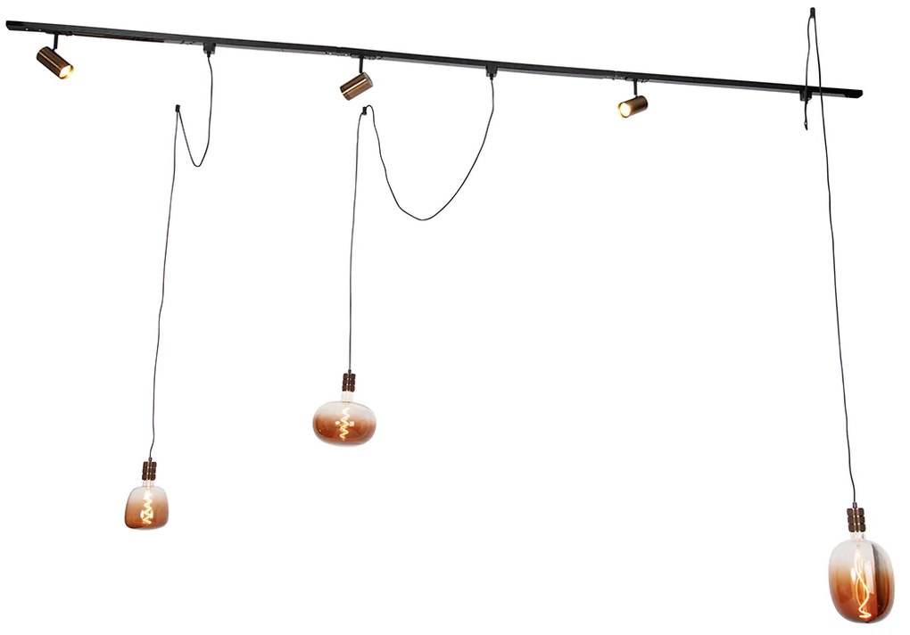 1-fázový koľajnicový systém s 3 reflektormi a závesnými svietidlami tmavá bronz - Cavalux Jeana