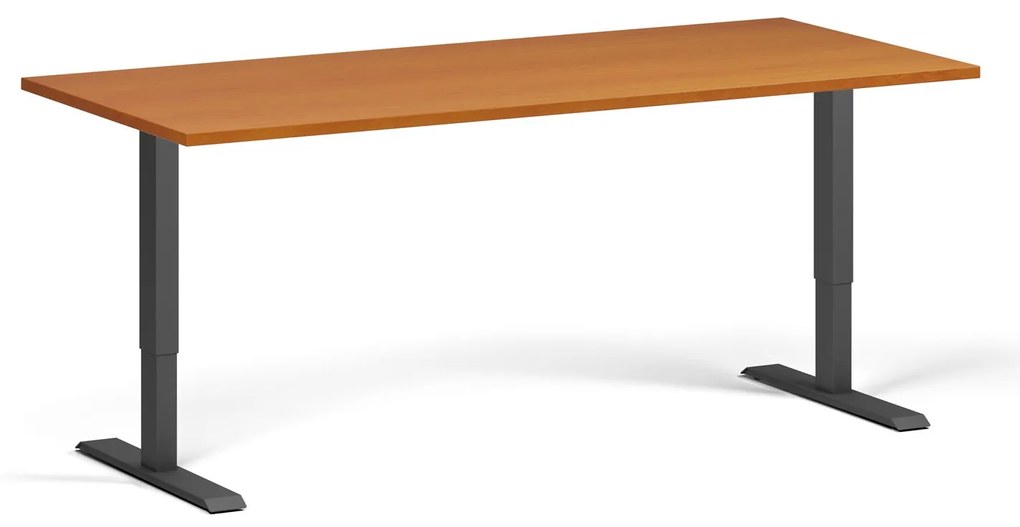Výškovo nastaviteľný stôl, 180x80 cm, 2 motory, čierna podnož, čerešňa