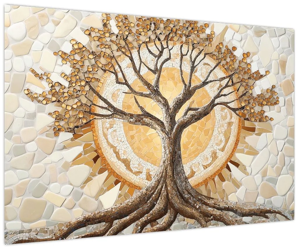 Obraz – Zlatý strom života v mozaike (90x60 cm)