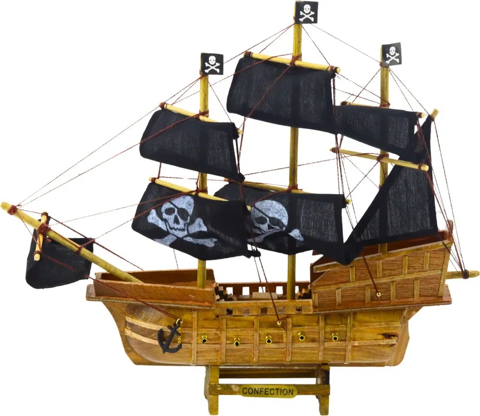 LEAN Toys Zberateľský model dekoratívnej pirátskej plachetnice čierny 33x29cm