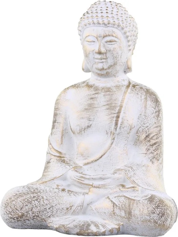 Bielo - zlatá antik dekorácia socha Budha - 23*17*28cm