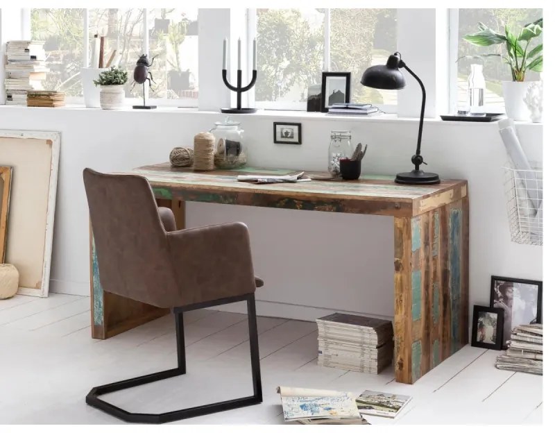 furniture-nabytek.cz - Masívny písací stôl Hankey z recyklovaného dreva, lakovaný, viacfarebný – 160×70×75 cm