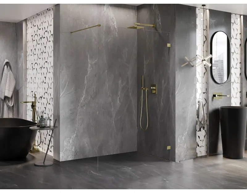 Mexen Lunar sprchová stena pravá 120 x 200 cm, 8mm číre sklo, zlatá lesklá, 830-120-000-50-00-P