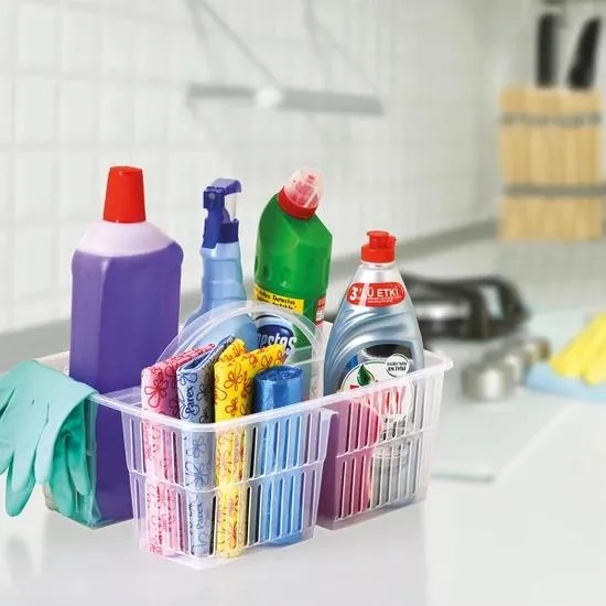 Orion Organizér na čistiace potreby, delený košík, transparentný TINA 30 x 23 x 17 cm