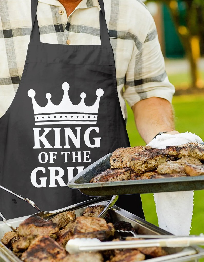 Domarex Kuchynská zástera KING OF THE GRILL 65 x 77 cm Kráľ grilu Čierna