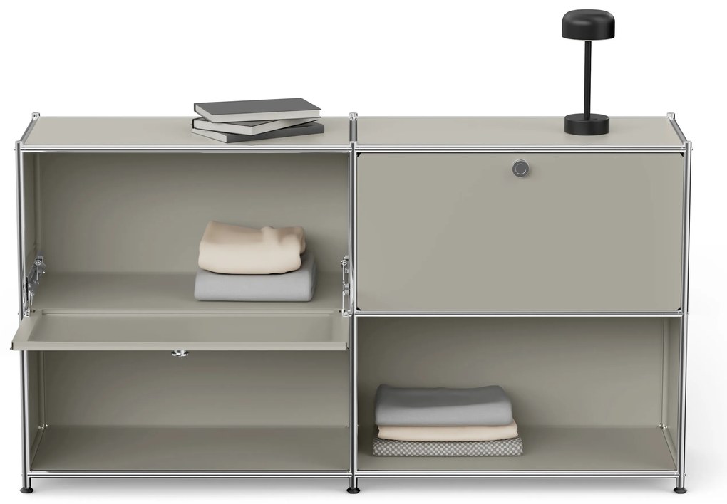 Kovový regál »CN3« s nastaviteľnými výklopnými priehradkami, svetlosivý