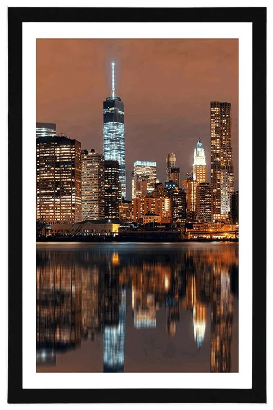 Plagát s paspartou odraz Manhattanu vo vode - 20x30 black
