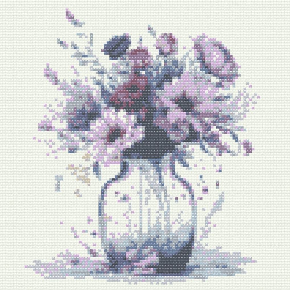 Gario Diamantové maľovanie Fialové kvety v sklenenej váze Rozmery: 50 x 50 cm, Rámovanie: Iba zrolované plátno, Diamanty: Okrúhle