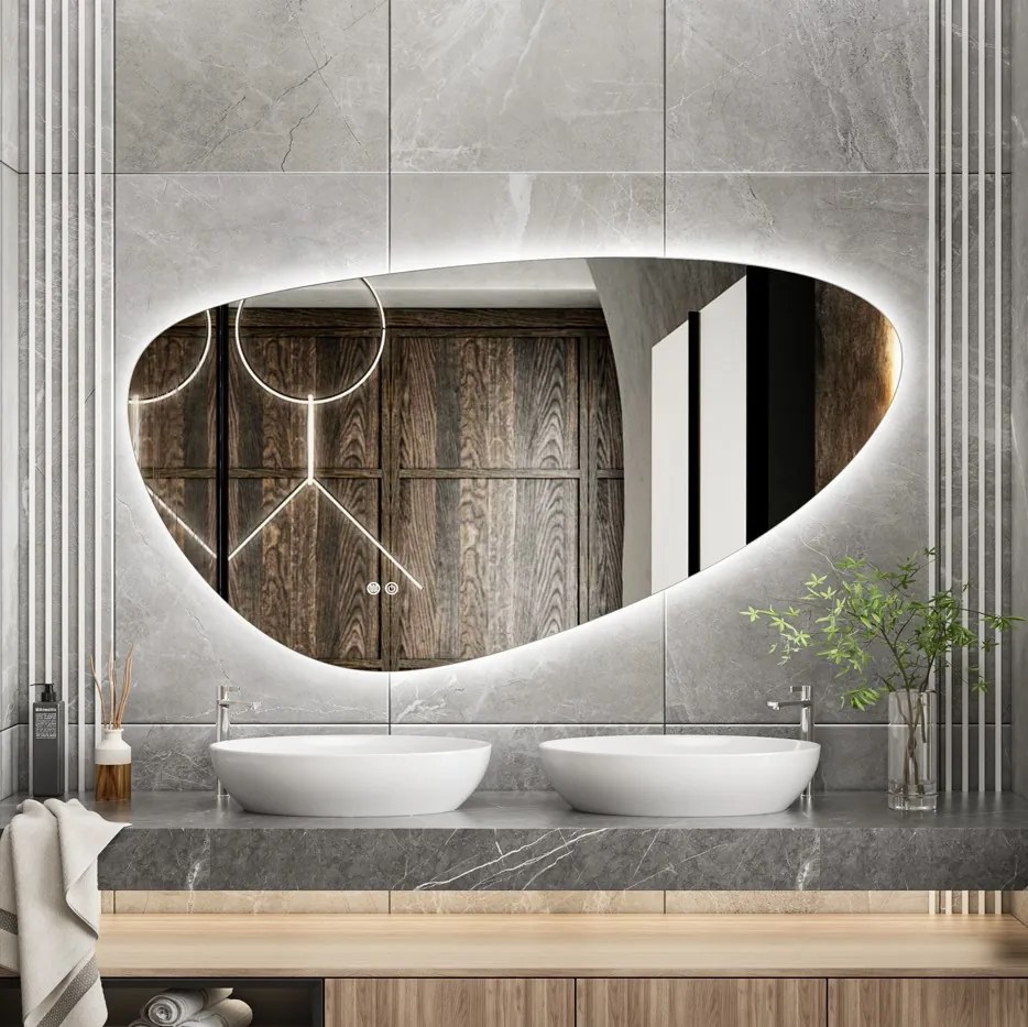 Erga Amelia, asymetrické LED zrkadlo 140x75 cm, 4477 lm, 3 farby svetla, zadné osvetlenie, ERG-V01-407-1475-00