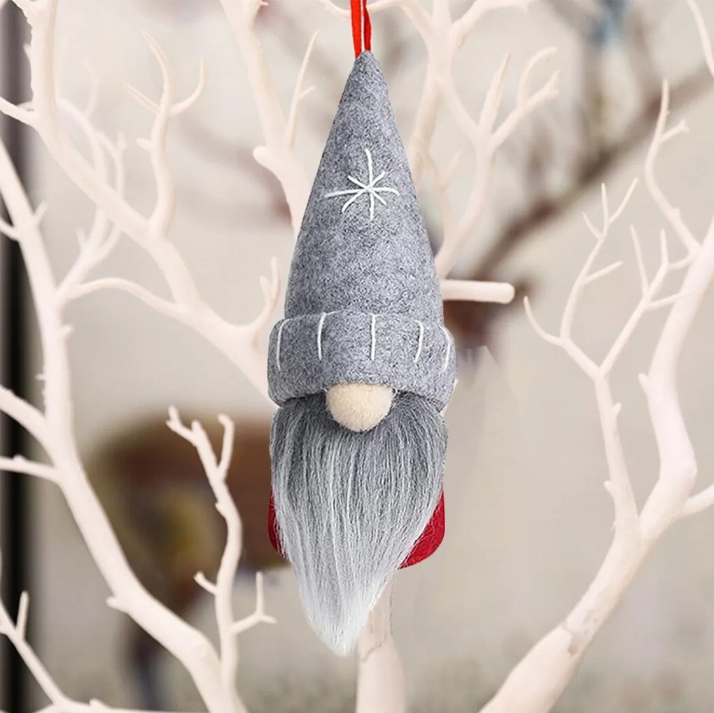 Vianočný škriatok ELF 053 - 16 cm šedo-červený