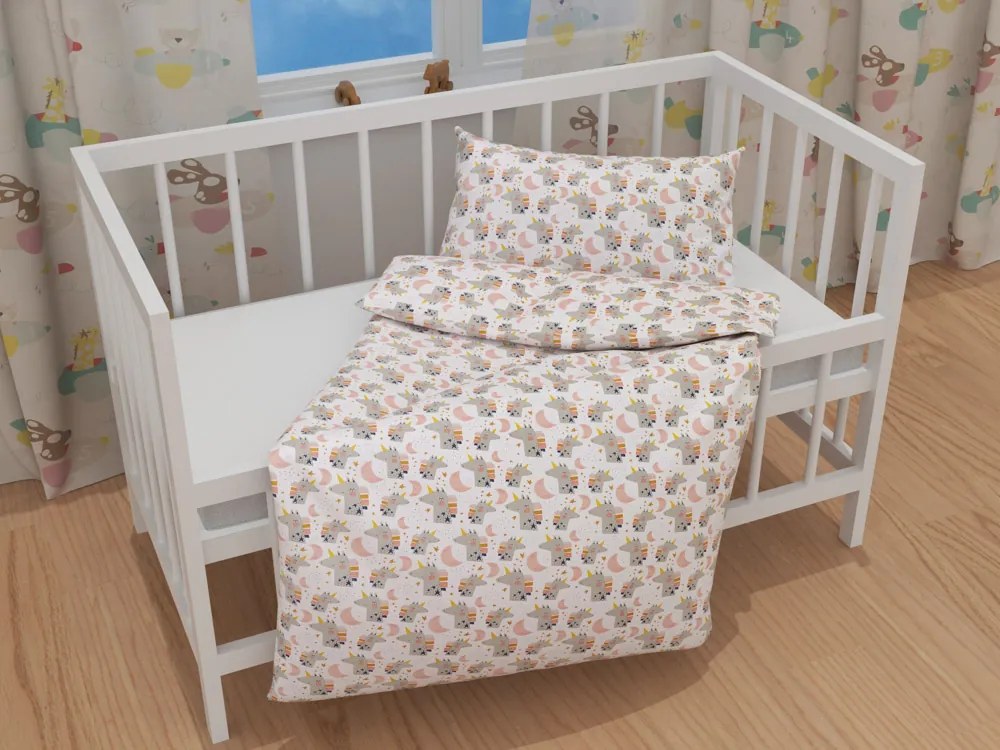 Biante Detské bavlnené posteľné obliečky do postieľky Sandra SA-562 Spiace jednorožce medzi hviezdičkami na bielom Do postieľky 90x130 a 40x60 cm
