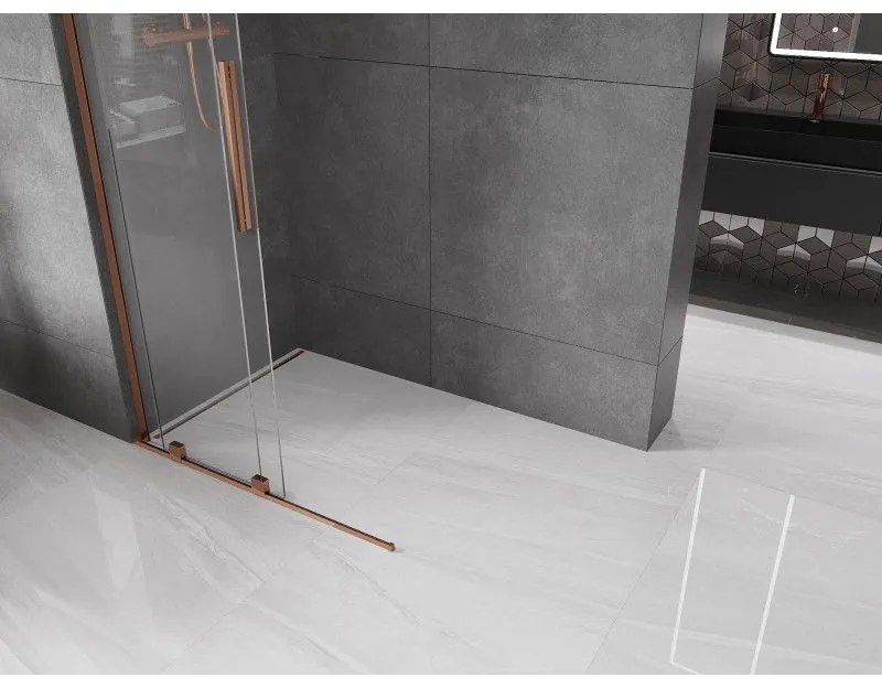 Mexen Velar L, posuvná sprchová zástena Walk-in 100 x 200 cm, 8mm číre sklo, ružové zlato, 871-100-003-03-60