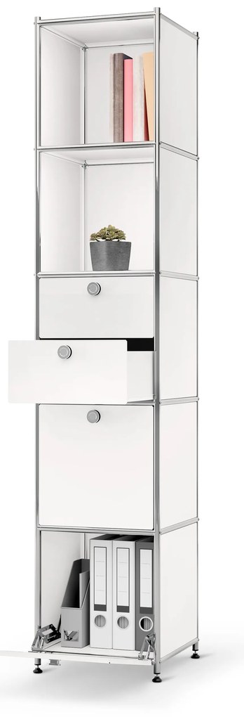 Kovová skrinka »CN3« s 2  výklopnými priečinkami a 2 zásuvkami, biela